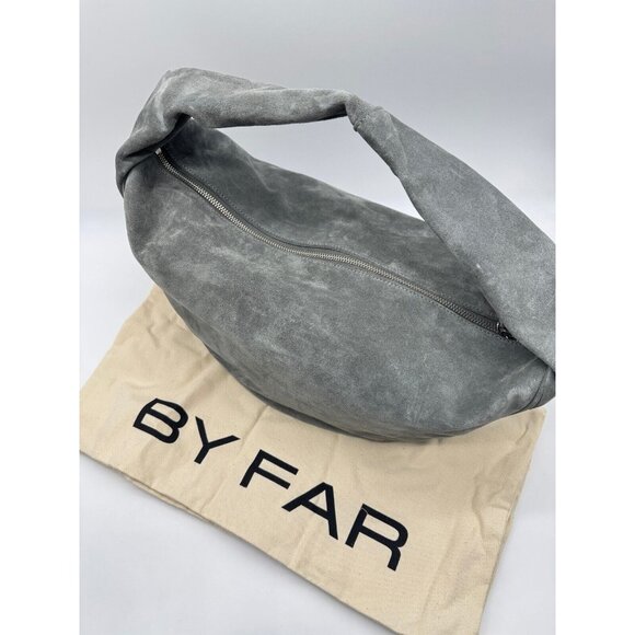 BY FAR Maxi Cush 100% cowhide leather large shoulder bag + Dust bag CEMENT SUEDE - Picture 2 of 14